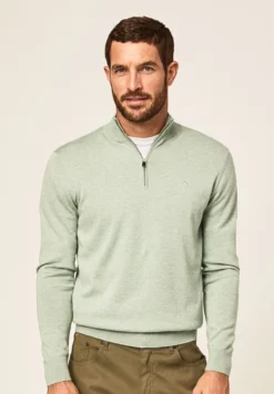 Hackett London Hzip - Jersey De Punto - Dusty Green